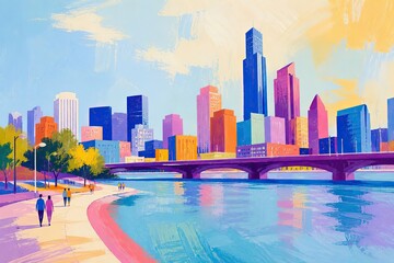 Fototapeta premium Gouache Crayon Brush Marker metropolitan area background