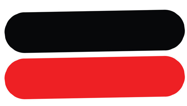 Two elongated rounded rectangles one red and one black in a balanced configuration Isolated on white background