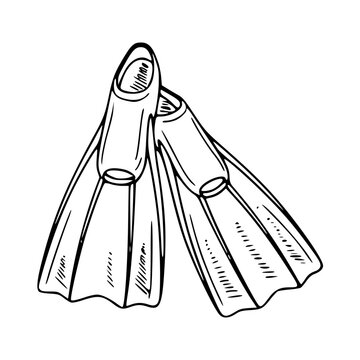 pair of diving flippers swim fins line art vector illustration