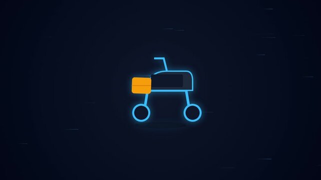 Autonomous delivery robot icons glowing on a dark blue background