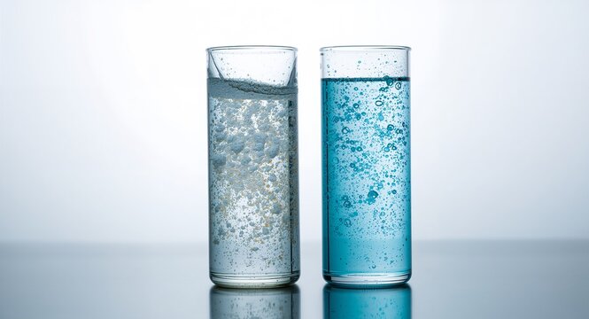 Side by side comparison of clear vs dirty water samples held in glass cylinders highlighting turbidity and color difference for educational context and creative