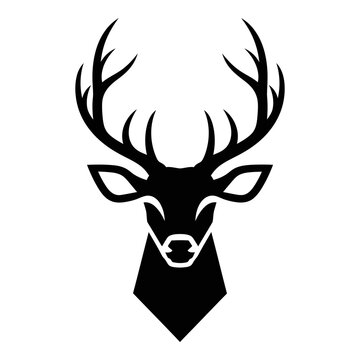 Stylized deer head silhouette logo design with antlers on white background