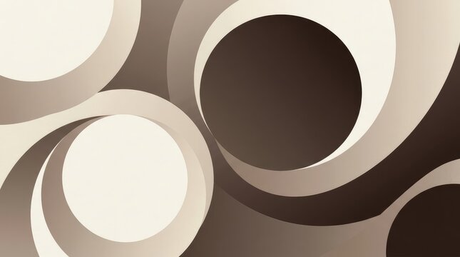 Abstract geometric background featuring overlapping circular shapes in monochromatic brown tones creating depth and smooth flowing gradients for modern design projects