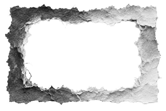 Torn Handmade Paper Frame with Rough Fibrous Edges Isolated on Transparent Background for Photo Collage, Video Overlays, Social Media, Posters and Creative Design