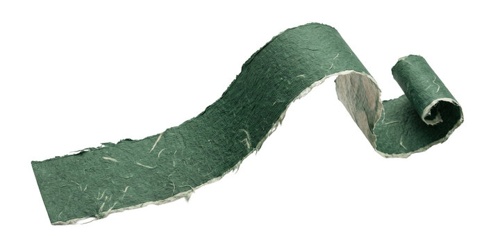 Green Handmade Torn Paper Ribbon with Curled Ends Isolated on Transparent Background for Video Overlays, Social Media, Branding, Packaging and Creative Design