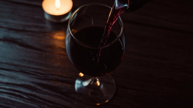 Overhead Flat Lay Wine Pouring Dark Wood Table