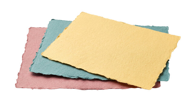 Layered Handmade Torn Paper Sheets in Yellow, Teal and Pink Isolated for Branding, Packaging, Stationery, Collage, Social Media and Video Design