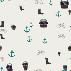 Seamless pattern of anchors, bicycles, and safety gear © Lemen