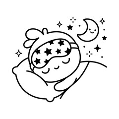 Obraz premium Cute Sleeping Character with Eye Mask and Moon Vector Illustration