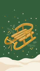 Fototapeta premium Sleigh Mockup Background for Christmas Holiday Card and Social Media