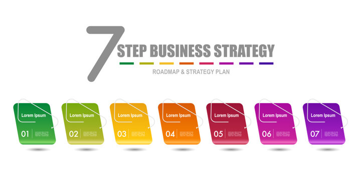 infographic elements template, business concept with 7 steps, multi gradient color rectangle shapes design with multi gradient color label for workflow layout, diagram, annual report, vector