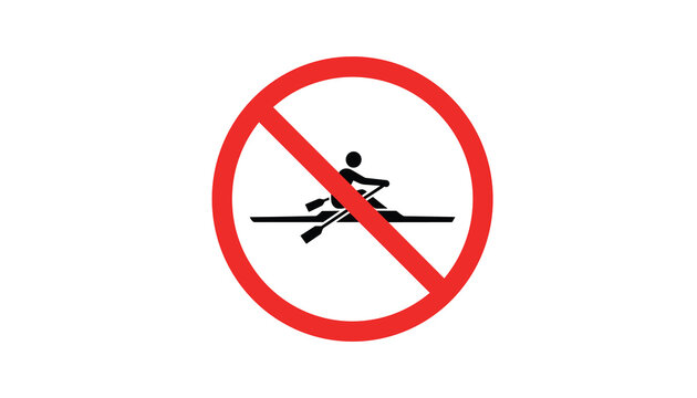 Prohibitory road sign indicating that rowing or other watercraft sports are not allowed in this specific area.