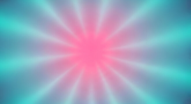 Vibrant abstract radial burst of pink and turquoise light soft glowing bokeh effect energetic background