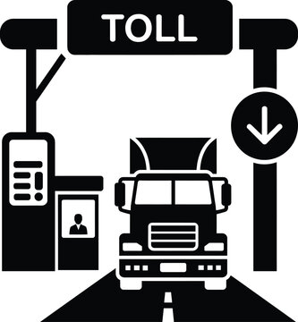 Truck passing through toll booth with downward arrow sign