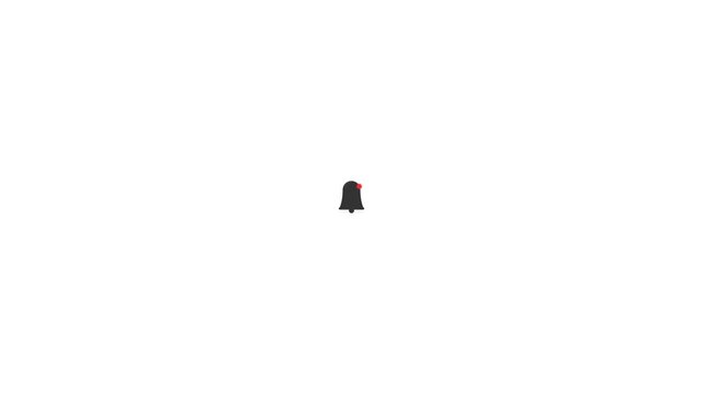 Minimalist black digital notification bell icon with red dot on a clean white background