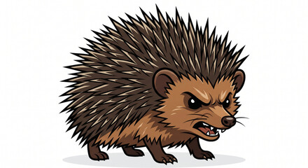Angry Hedgehog Vector Character Illustration with Sharp Quills Isolated on White Background © Elinda
