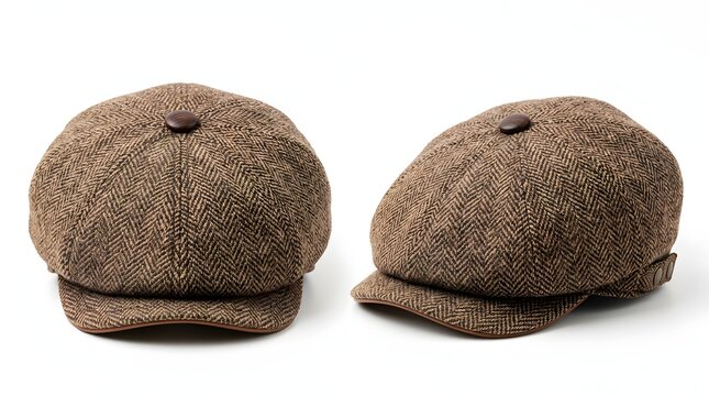 Brown tweed flat cap accessories set featuring a classic newsboy style for men fashion retail catalogs and ecommerce product listing display