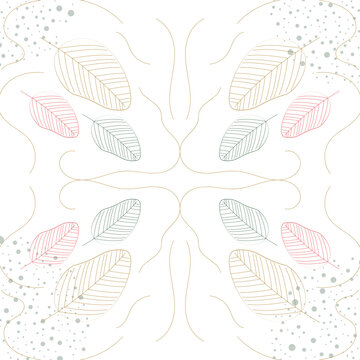 Minimalist Botanical Leaf Line Art Background Vector with Pastel Colors and Dots