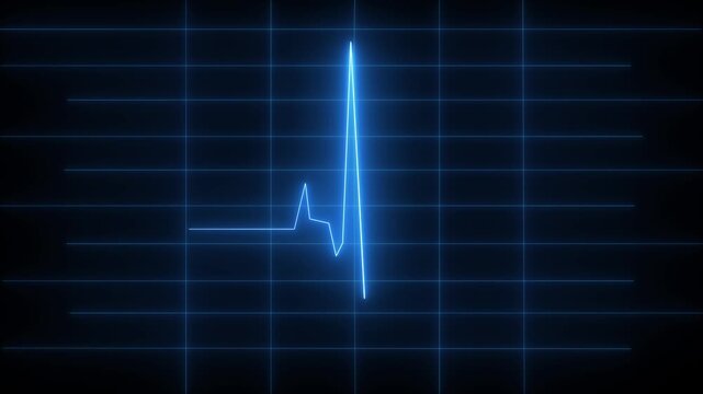 Glowing neon heartbeat line medical technology data visualization abstract health science background animation loop on a black background