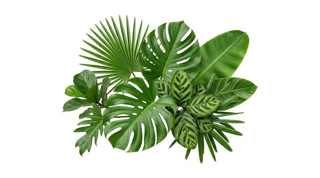 Exotic tropical leaves composition isolated on white background
