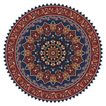 Vintage round rug with a mandala pattern; a decorative element for the room.