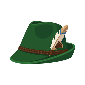 Traditional green Bavarian alpine hat with a decorative feather isolated on white