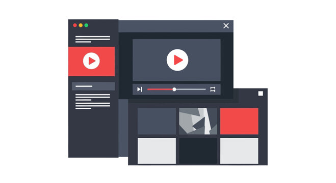 Modern Flat Design Video Player UI Illustration for Online Streaming and Digital Content Management