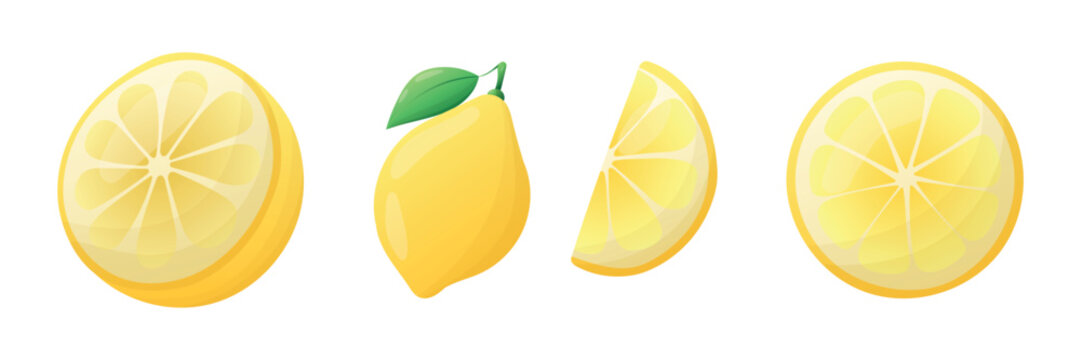 Fresh yellow lemon fruit set isolated