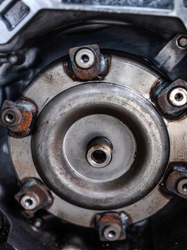Close up of a car automatic transmission torque converter mechanism