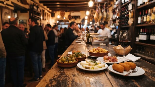 Traditional Spanish tapas bar with authentic food and crowd.