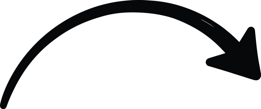 Curved Arrow Icon Black Hand Drawn Bold Sketch Direction Vector Illustration Design Element