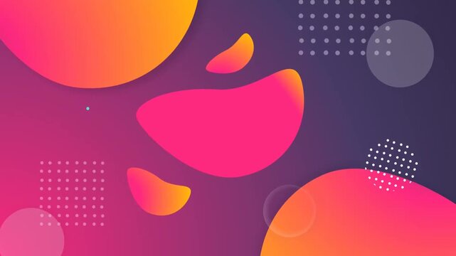 Abstract liquid gradient shapes background with Memphis geometric elements, fluid colorful blobs floating loop animation backdrop.
