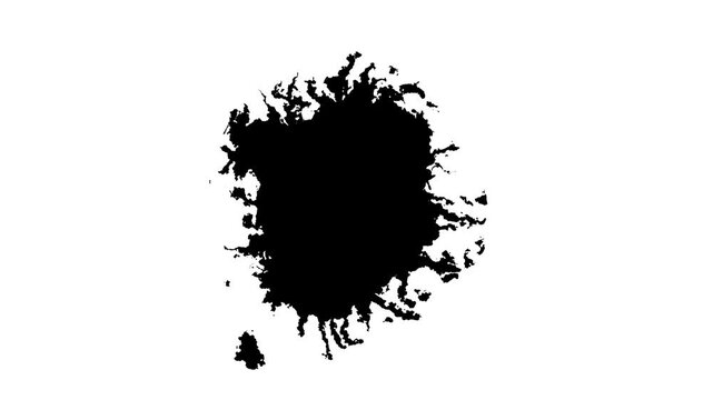 Black paint splatters and ink splash transition, organic liquid edges, expanding fluid shape, energy burst transition, dark paint spread ink expansion animation with natural paint splashes effects