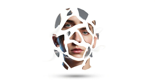 Fragmented Male Face Concept, Identity Crisis, Mental Health, Psychological Distress