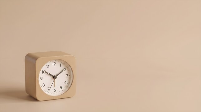 Beige Square Clock on Beige Background Minimalist Time Concept