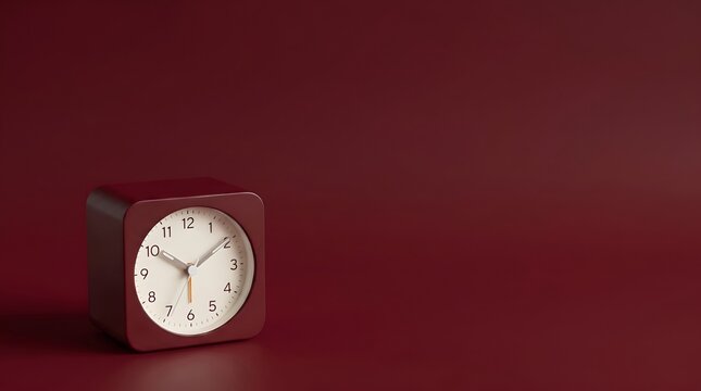 Dark Red Square Clock on Dark Red Background Minimalist Time Concept