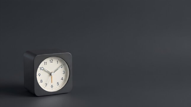 Dark Gray Square Clock on Dark Gray Background Minimalist Time Concept