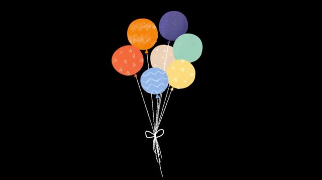 Cute hand drawn style balloons floating animation on black background video
