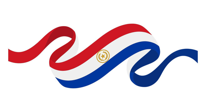 Paraguay Flag Ribbon Banner - National Symbol Swirling On White Background