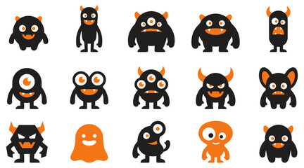 Obraz premium A collection of cute halloween monster characters in a flat vector illustration style for festive holiday design projects