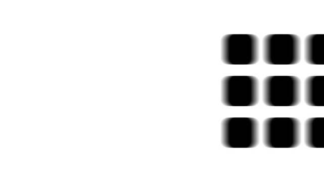 Animation set, grid symbol. Animations: transparency, zooms, transition top to down, transition left to right, slide up to down, slide left to right