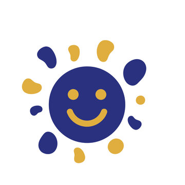Stylized sun with smiley face and abstract rays