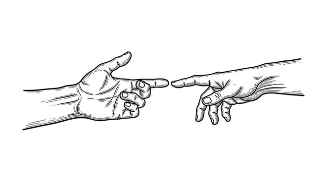 The creation of adam detail a vintage style sketch of two hands almost touching