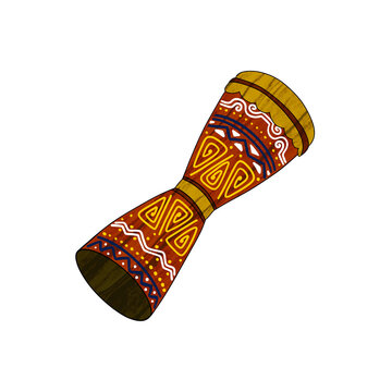 Traditional ethnic percussion drum digital illustration, isolated hourglass tribal drum PNG