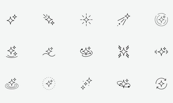 Collection of various sparkling star icons and shine effects as hand drawn sketches