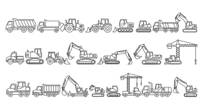 Construction vehicles and heavy equipment illustrations