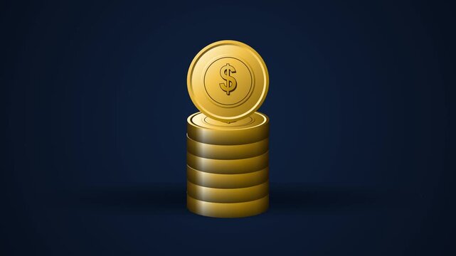 Premium Magnetic Gold Dollar 7-Coin Stack Top Spinning Seamless Loop 4K