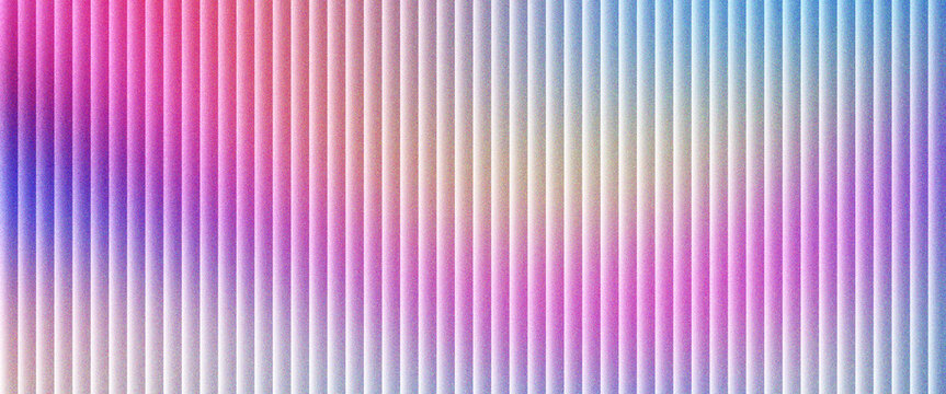 Vibrant holographic vertical stripes background, colorful gradient ribbed texture with neon pink and blue light, modern abstract linear pattern for digital marketing and creative web design.