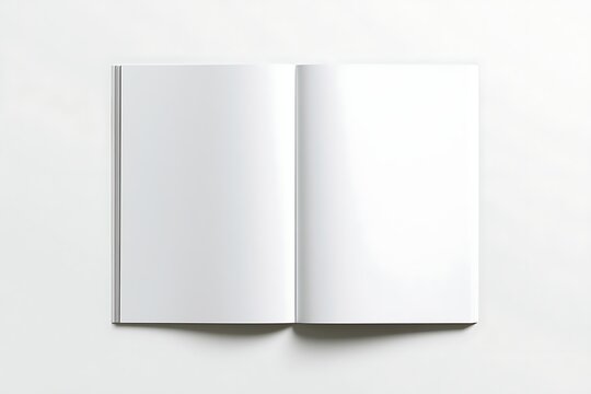 Open blank book mockup with white pages isolated on white background
