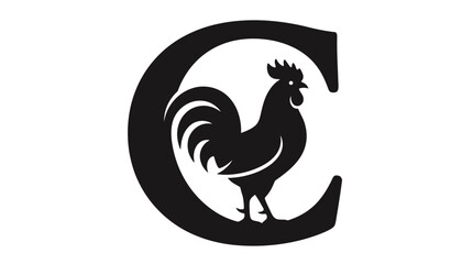 Fototapeta premium Rooster silhouette integrated inside capital letter C